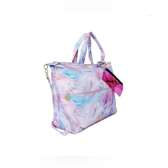 Luv Betsey Johnson Weekender Bag Marble Pink Swirls L Marly Logo New w/pouch - Picture 4 of 9